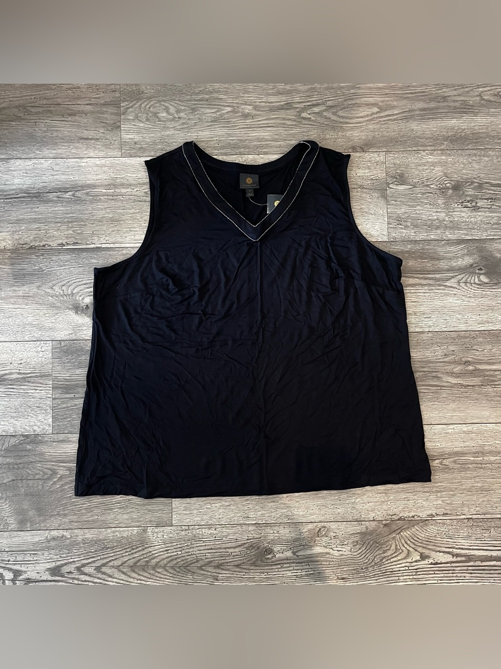 JM Collection Women’s Plus V Neck Tank Top Sparkle Beaded Black 4X Stretch NWT